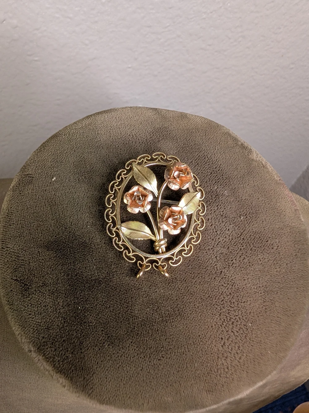 Vintage Krementz Gold and Rose Plated Floral Brooch Pin Stamped